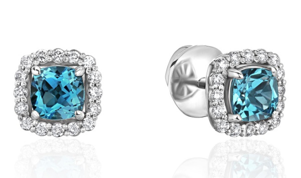 Золотые серьги-пусеты с топазом